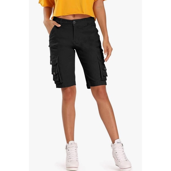 Black Cotton Bermuda Cargo Shorts | Size: 4 - Picture 15 of 16